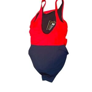 Newport News Red & Black One-Piece Swimsuit | Size 6 | Ruched Tummy Control |NWT